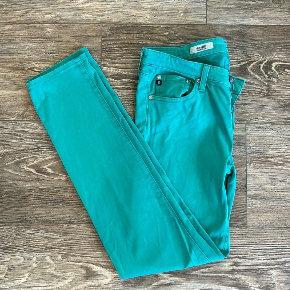 AG Adriano Goldschmied Women's 29R Grass Green Pants The Stilt Cigarette Leg